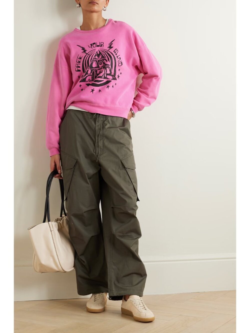 MOTHER The Drop Square Free Your Mind Sweatshirt Pink Size Medium